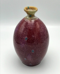 Copper Red Vase/Aqua Dots-View 2